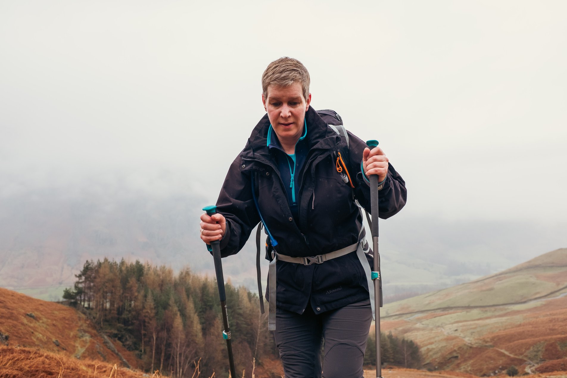 mountain hiker with poles