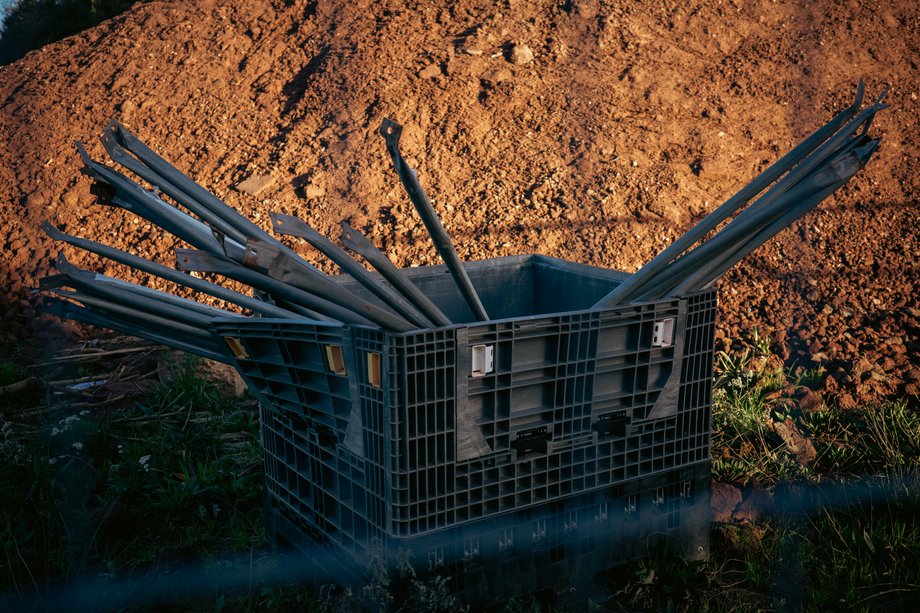 crate with metal stays on building site