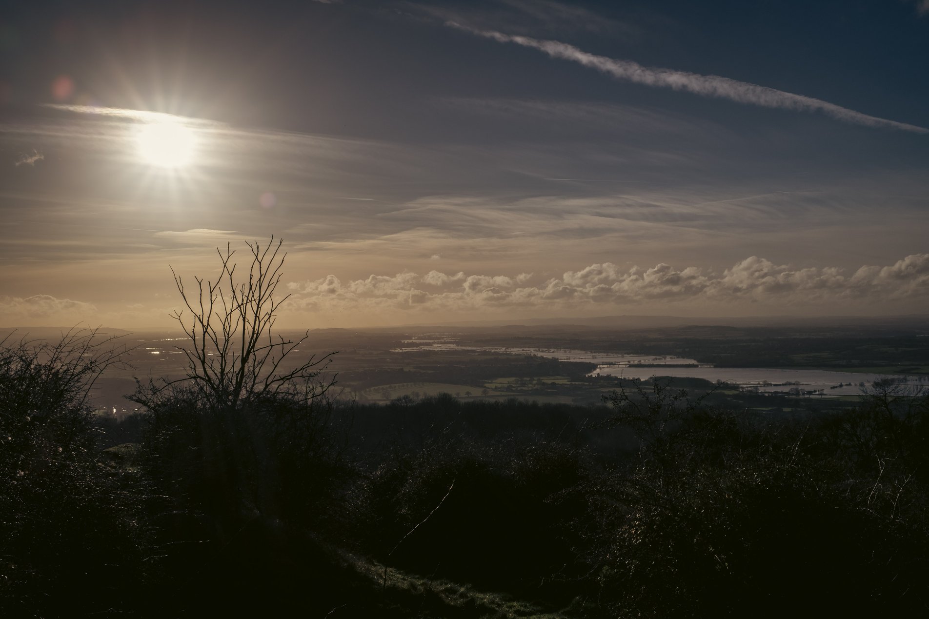 view over the vale of gloucester with a swollen river avon