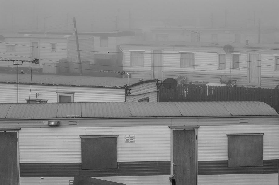 static caravan park in the mist