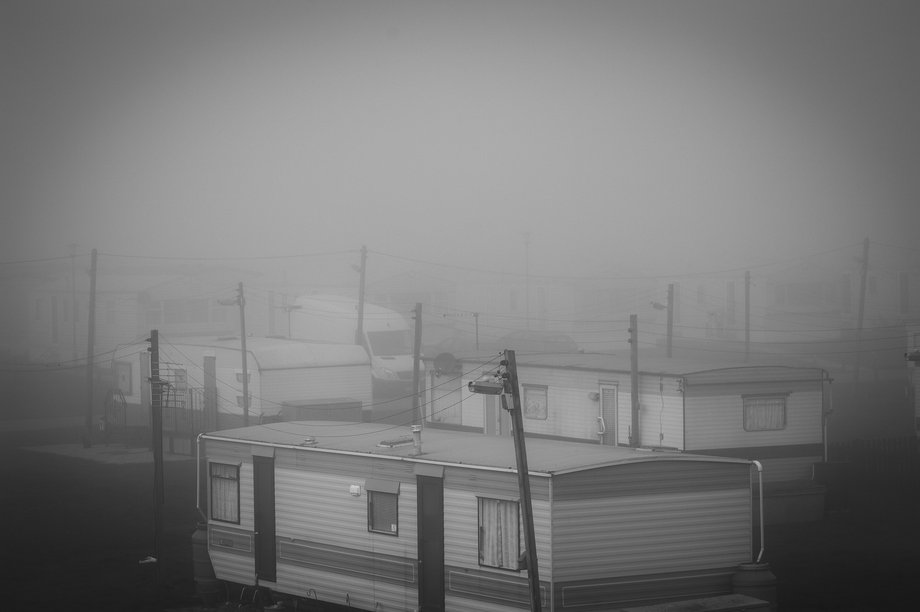 static caravan park in the mist