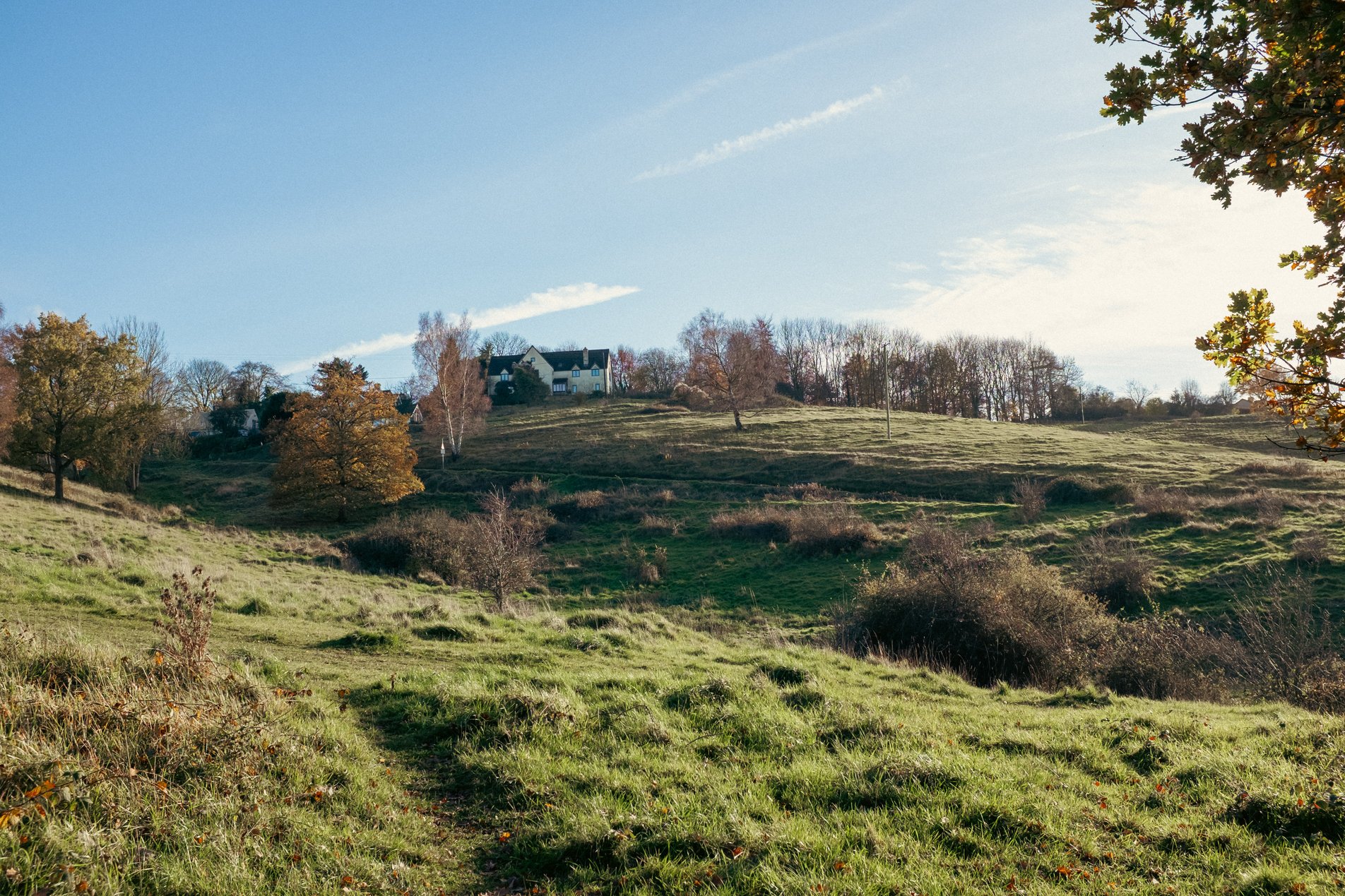 gentle hillside with white house