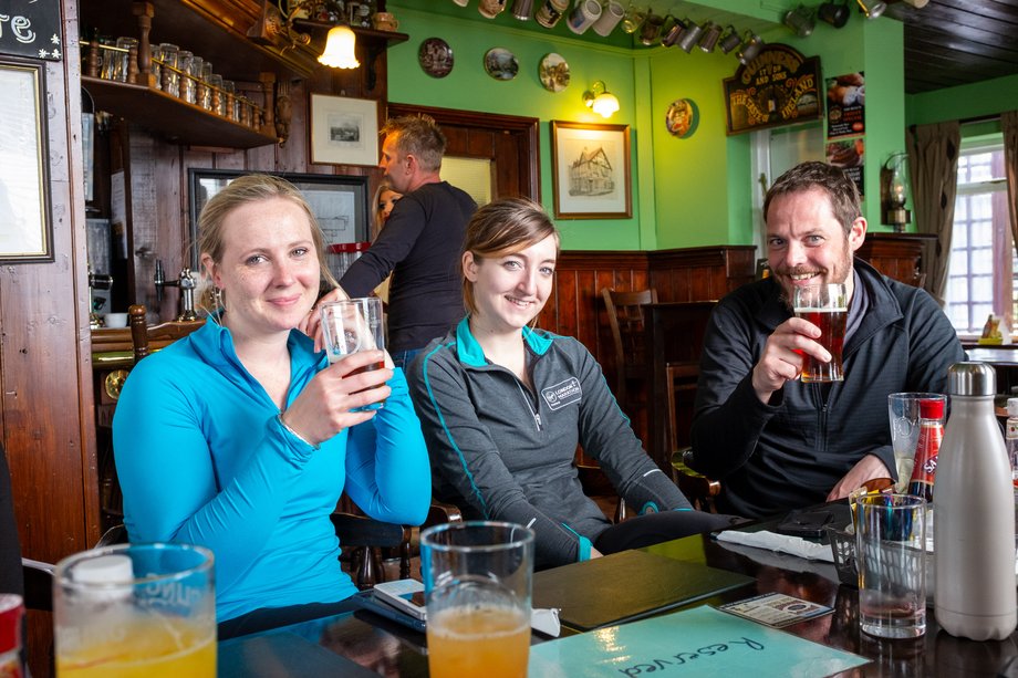 hikers enjoying a pub lunch