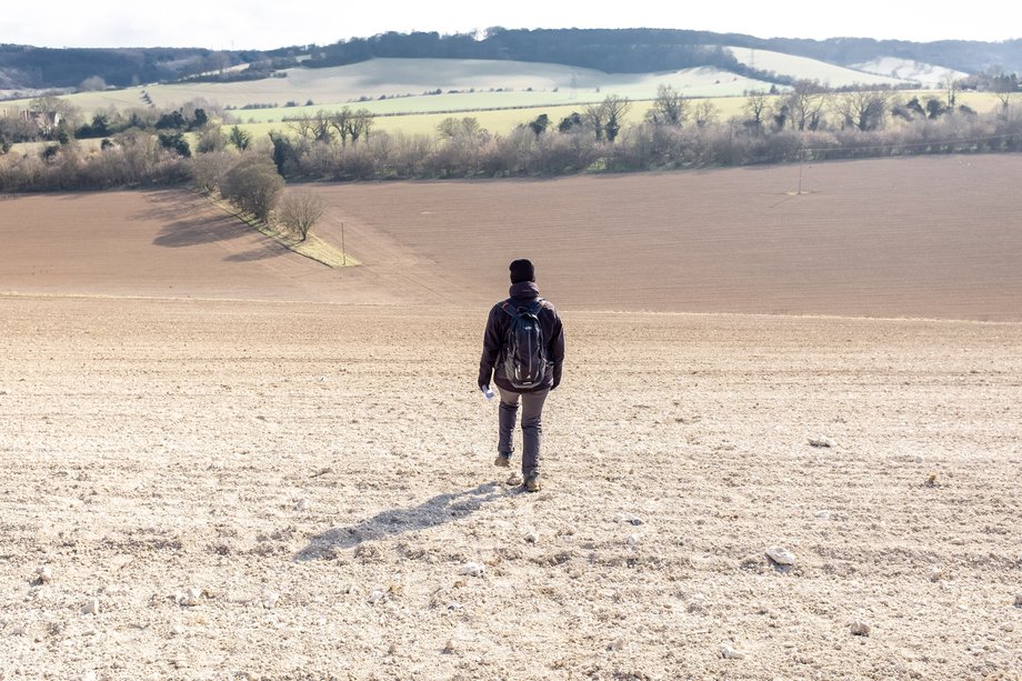walker on field footpath
