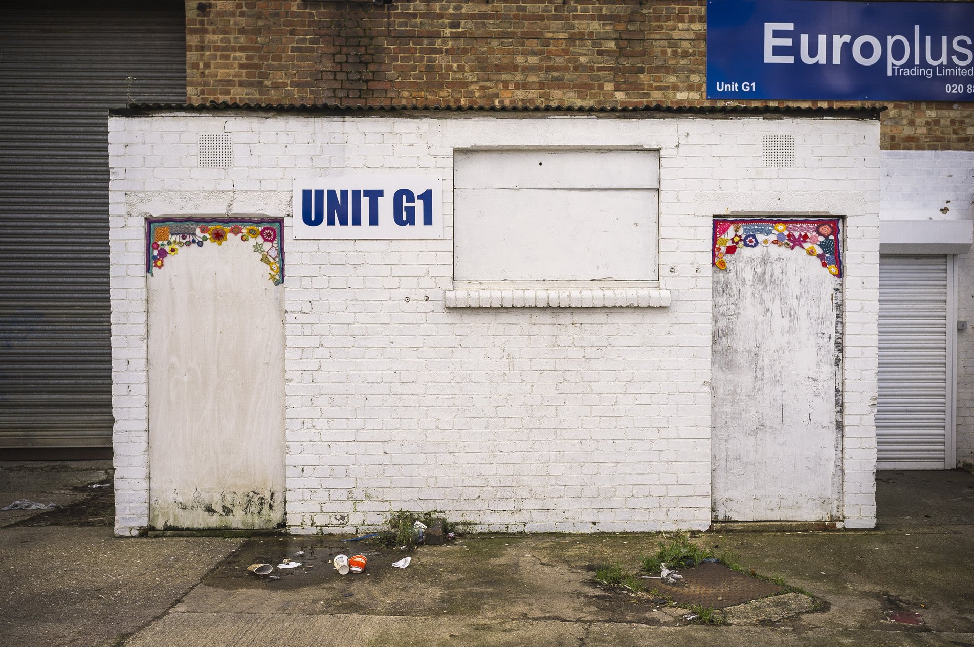 yarn bombing on old doorway