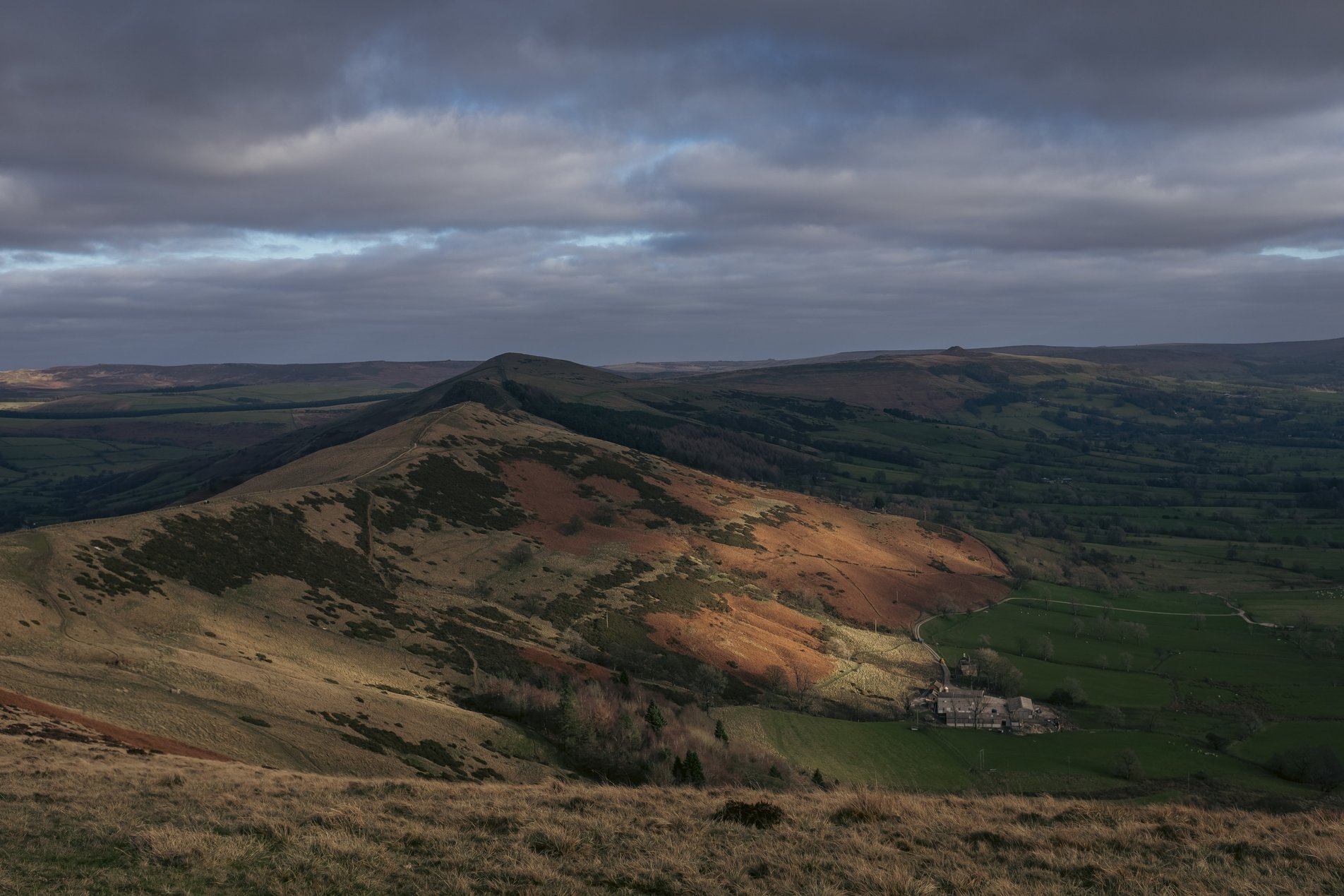 mountain views from hike to mam tor in the peak district
