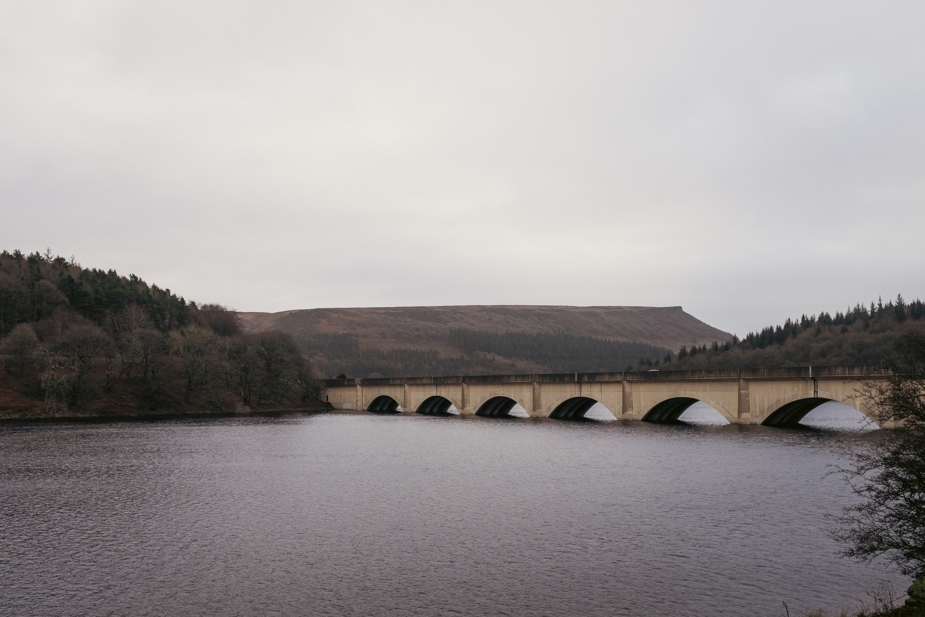 ashopton viaduct with bamford edge in the distance