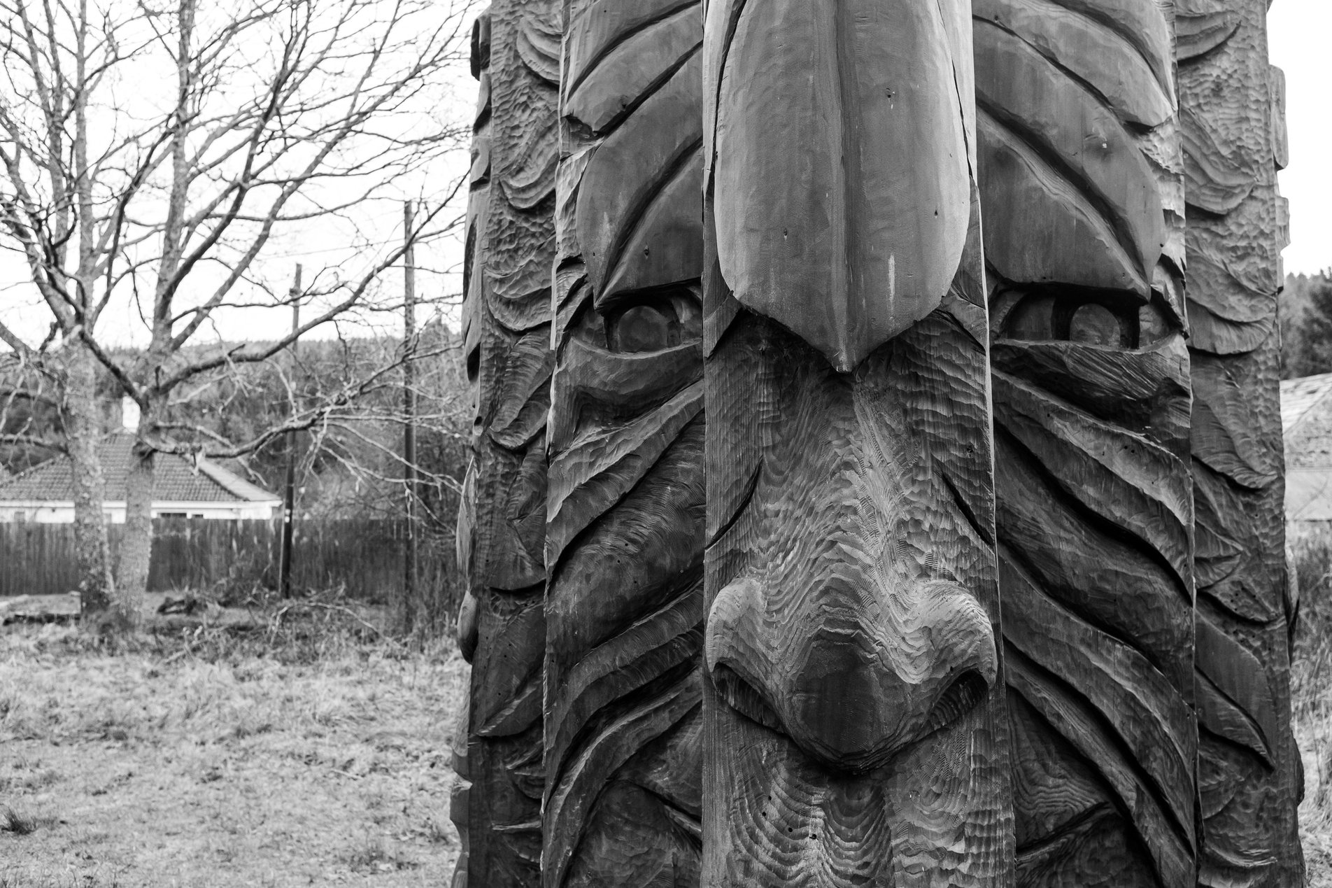 woodland scutpture depicting a face