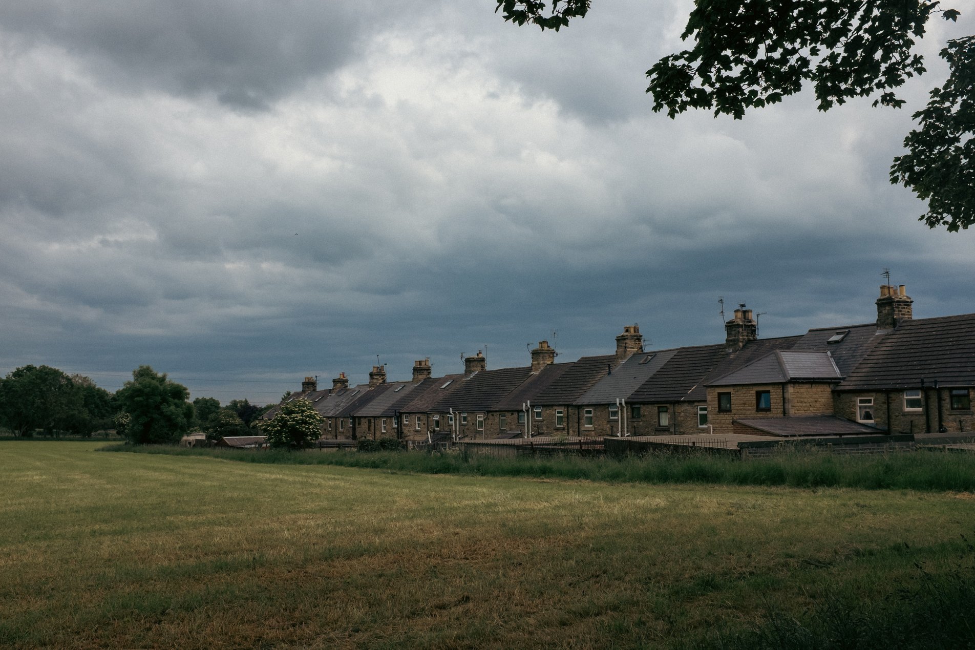 terraced cottages alongside field