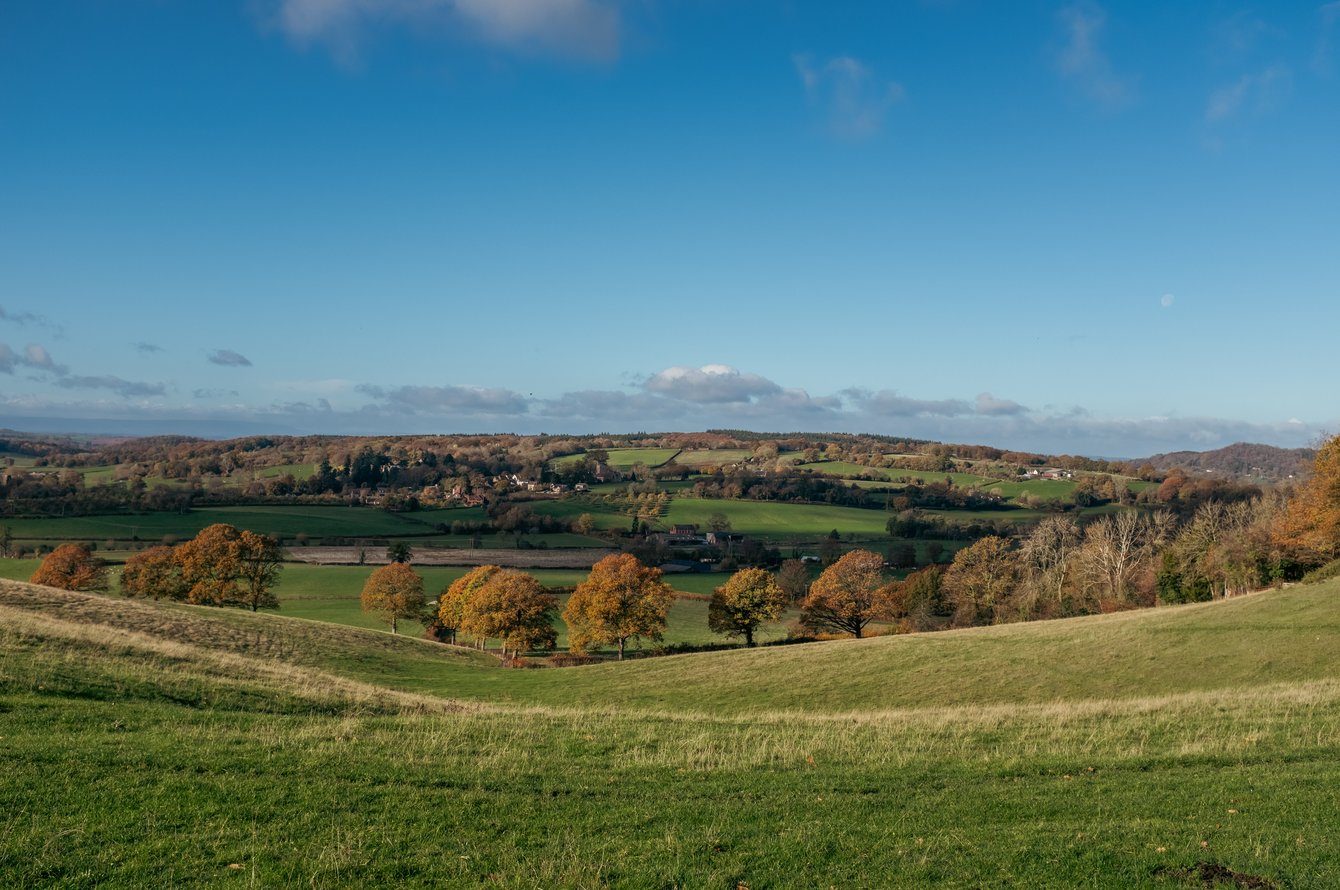 rural english landscape with autumnal trees